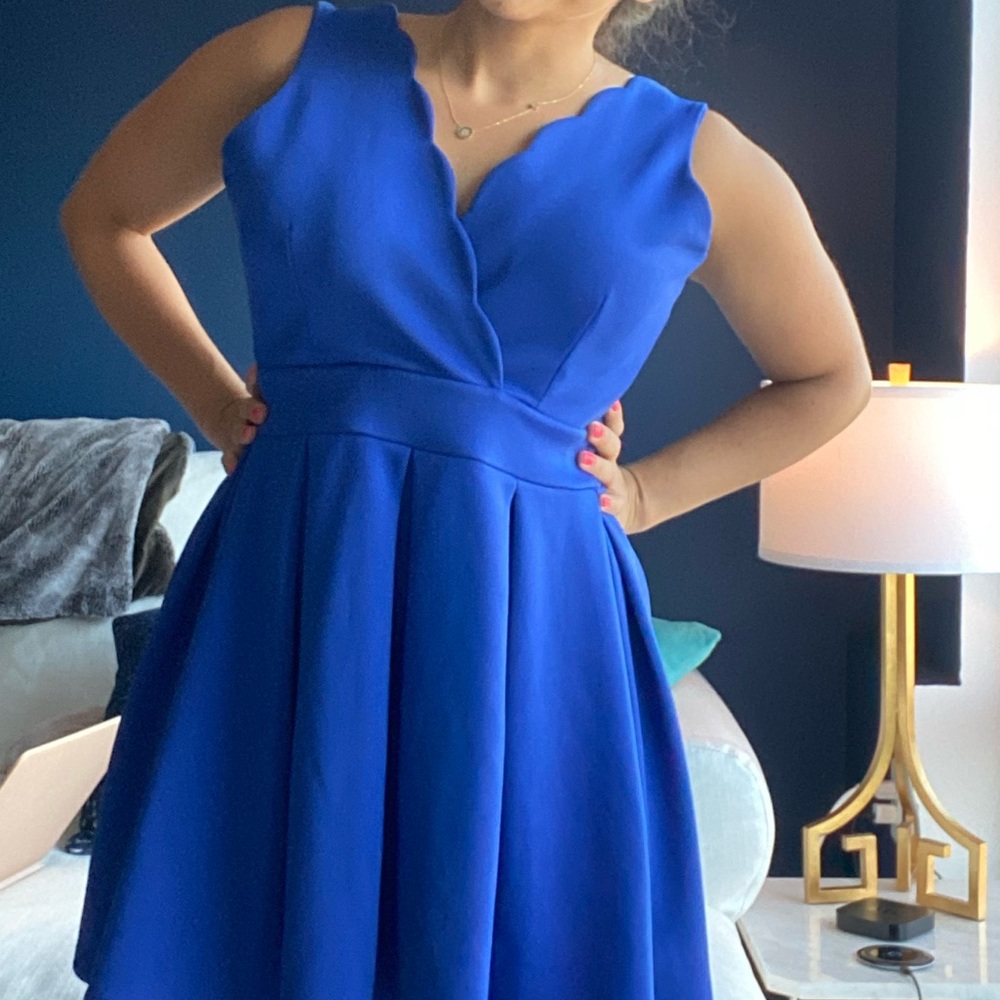 Royal blue dress with scallop chest. NWOT